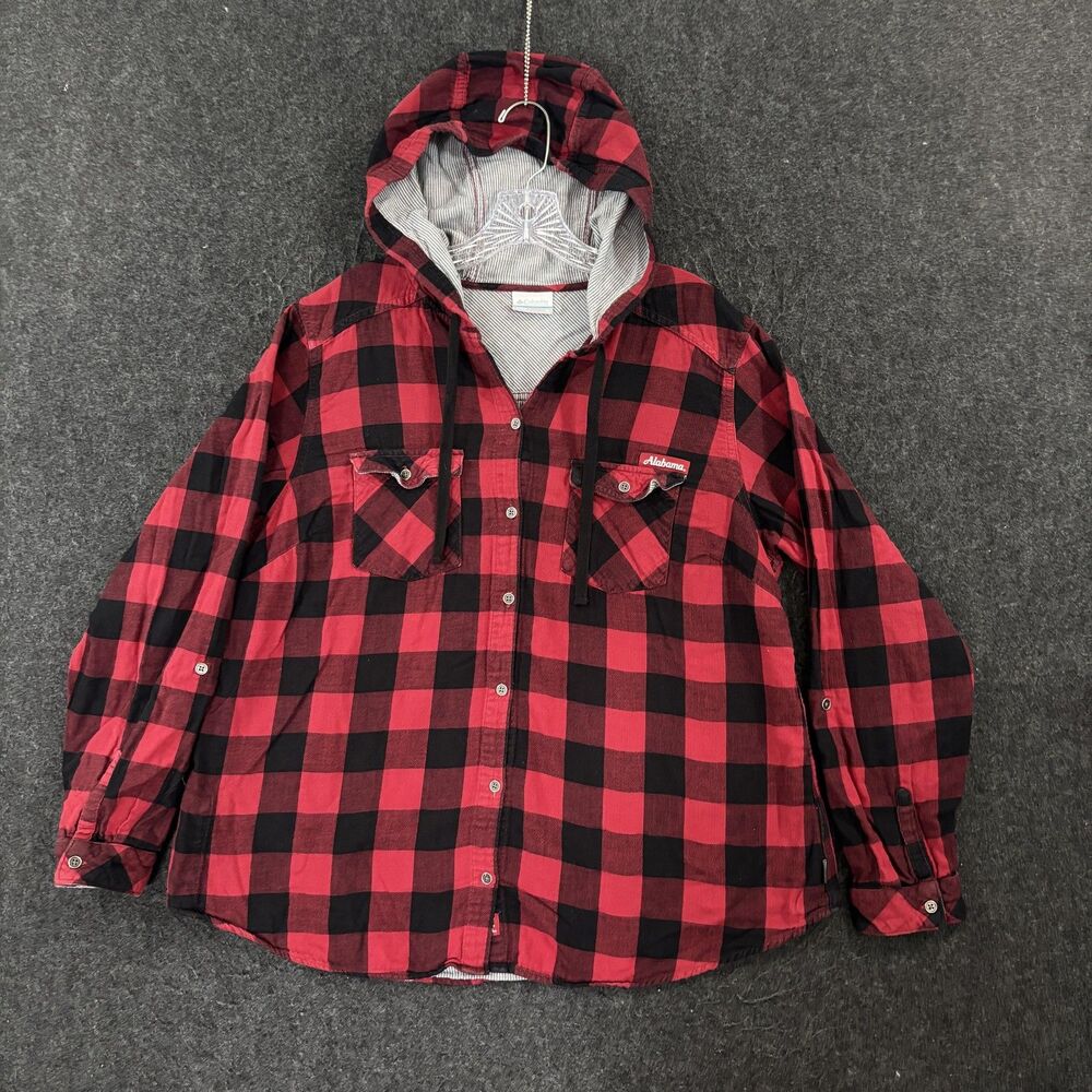Alabama Crimson Tide Flannel Shirt Women's XXL Red Plaid Columbia Hooded Hoodie